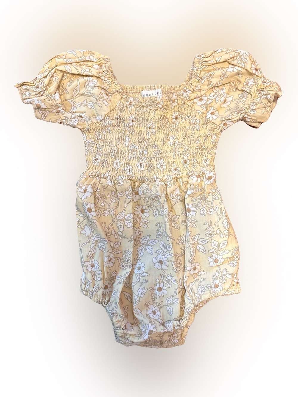 Noralee Girls 3M Cosette Romper Lemon Fields Yellow Smocked Cotton Floral